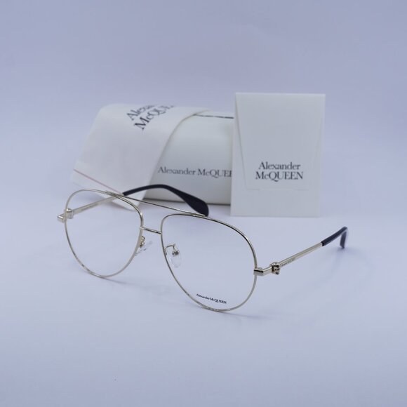 Alexander McQueen AM0260O 001 Aviator Eyeglasses 61mm - Gold - Picture 4 of 10